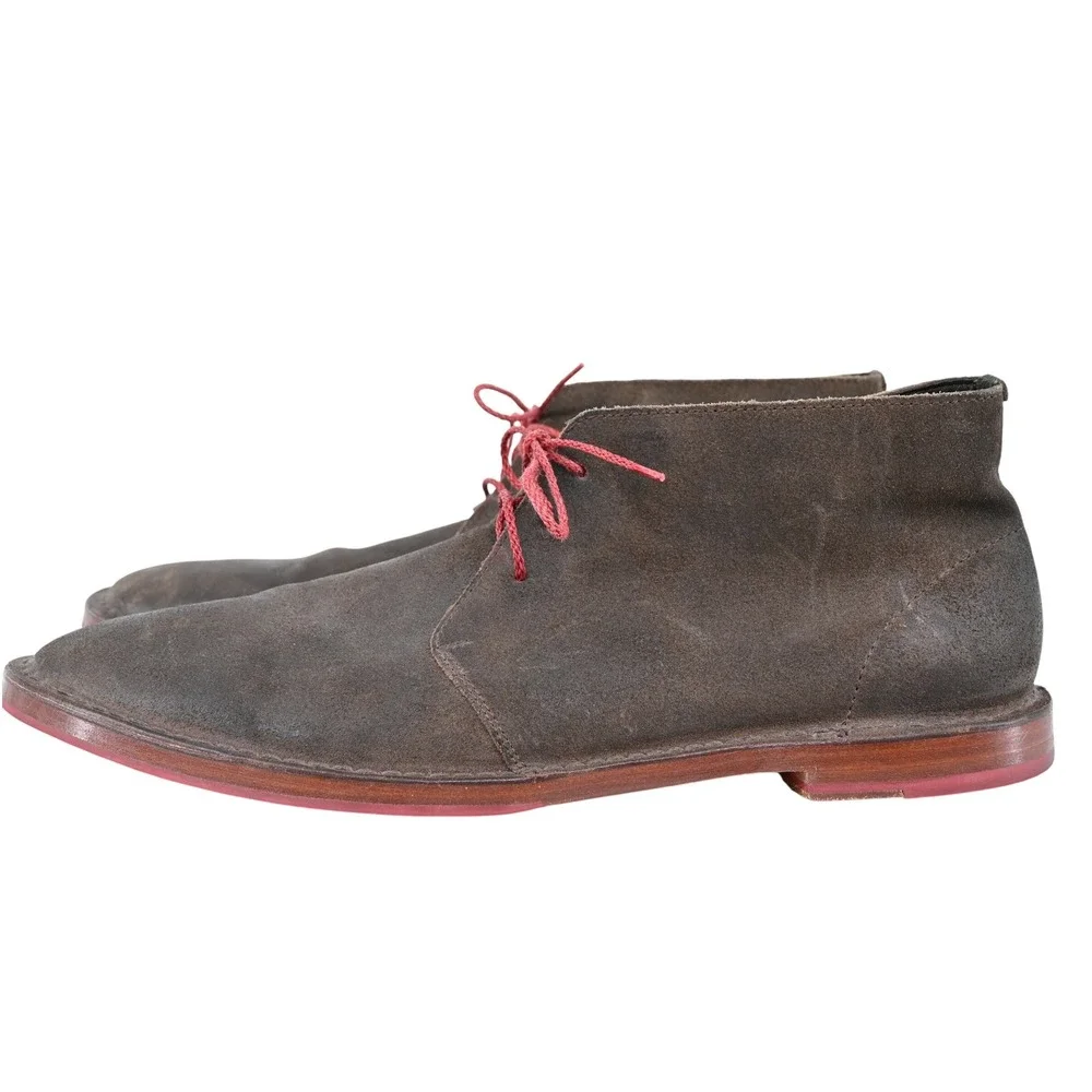 Cole Haan Mens Brown Suede Chukka Boots Red Laces Contrast Sole Size 13M